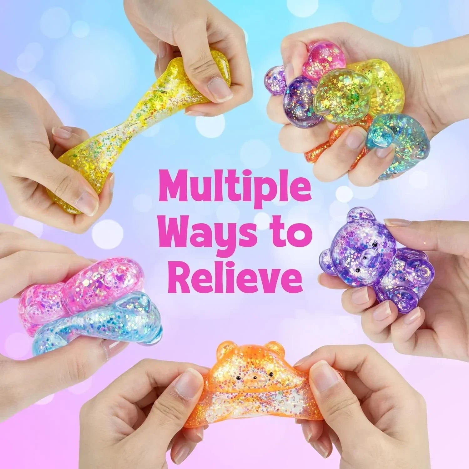 4 Pcs Gummy Bears Squishy, Glitter Bears Stress Ball, Slow Rise Stress Relief Fidget Toys, Soft Mini Bear Squishy Toys for Anxiety Relief, Gummy Bear Party Favors, Goodie Bag Fillers Kids and Adults
