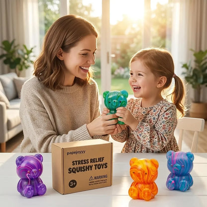 4 Pack Bear Squishy Toys, 3 Inch Durable Slow Rising Stress Relief Sensory Squeeze Toys for Adults and Kids, Birthday Gifts, Party Favors, Classroom Prizes