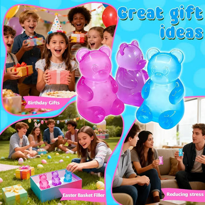 3 Pcs Easter Cute Gummy Bear Stress Relief Stress Ball, Slow Rising Squishy Squeeze Anxiety Relief & Focus Toy, Sensory Fidget Toys for Adults, Teens, Autistic ,ADHD, Classroom Prize，Party Favors