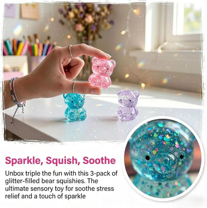 3 Pack Glitter Bear Stress Ball Squishy, Bear Sensory Stress Balls，Stress Relief Toy for Relaxing，Adorable Squishy Bears Stress Toys for Daily Relaxation, for Squishy Lovers
