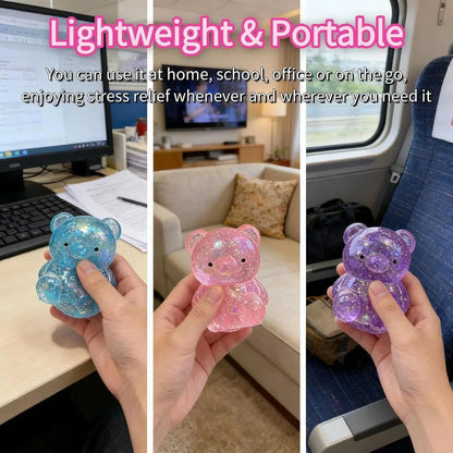 3 Pack Glitter Bear Stress Ball Squishy, Bear Sensory Stress Balls，Stress Relief Toy for Relaxing，Adorable Squishy Bears Stress Toys for Daily Relaxation, for Squishy Lovers