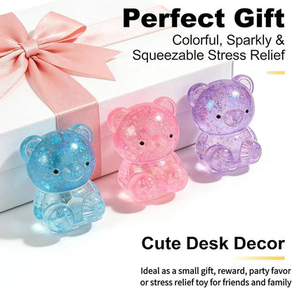 3 Pack Glitter Bear Stress Ball Squishy, Bear Sensory Stress Balls，Stress Relief Toy for Relaxing，Adorable Squishy Bears Stress Toys for Daily Relaxation, for Squishy Lovers