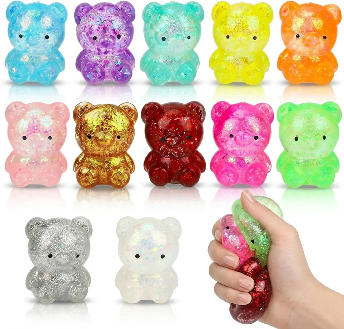 12pcs Glitter Bear Stress Balls,Slow Rising Squishy Toys for Kids Boys Girls Stress Relief,Classroom Prizes,Party Favors