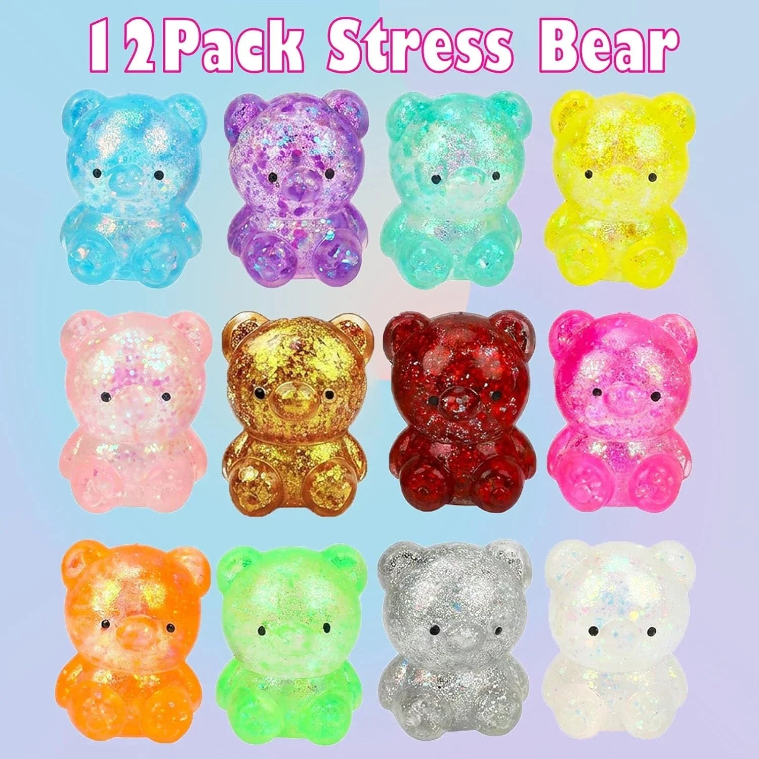12pcs Glitter Bear Stress Balls,Slow Rising Squishy Toys for Kids Boys Girls Stress Relief,Classroom Prizes,Party Favors