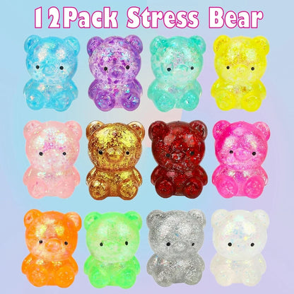 12pcs Glitter Bear Stress Balls,Slow Rising Squishy Toys for Kids Boys Girls Stress Relief,Classroom Prizes,Party Favors