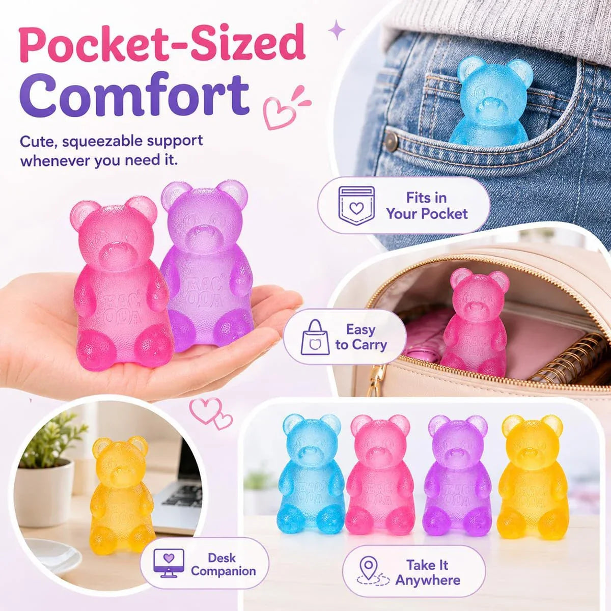 Taba Bear Squishy Fidget Toys,Stress Ball for Anxiety Stress Relief,Squishies Sensory Toy for Adults Kids Teens,Pink Squeeze Toys for Classroom Prize, Birthday Gifts Party Favors
