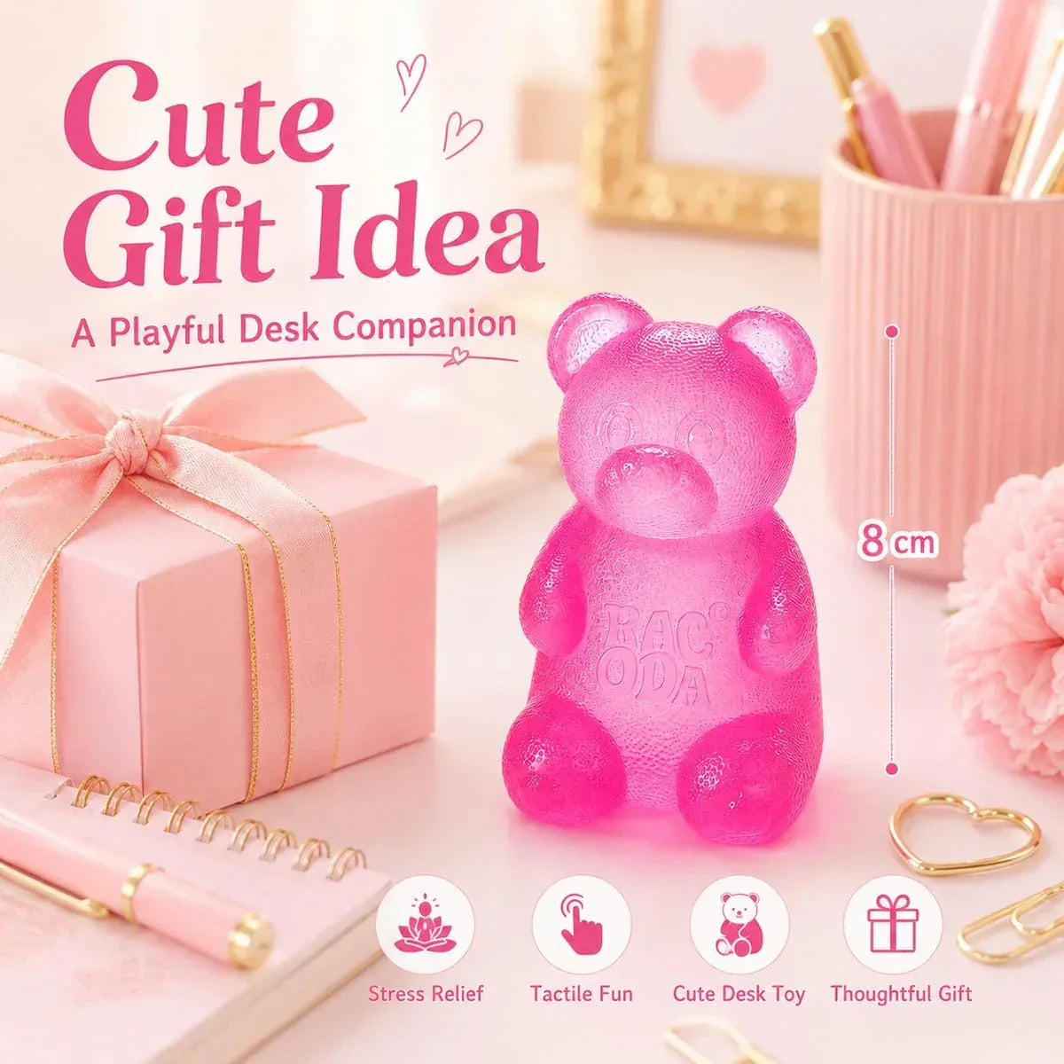 Taba Bear Squishy Fidget Toys,Stress Ball for Anxiety Stress Relief,Squishies Sensory Toy for Adults Kids Teens,Pink Squeeze Toys for Classroom Prize, Birthday Gifts Party Favors