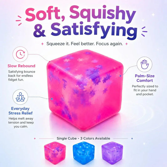 Stress Cube Squishy Toy, 1.97 Inch Slow Rising Fidget Stress Ball with Snowflake Inside, Silent Anxiety Relief Sensory Toy for Adults & Kids, Leakproof Gift-Ready Squeeze Cube