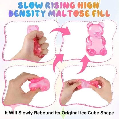 Stress Bear Squishy Balls, Bear Squishy Stress Relief Squeeze Balls, Gummy Bear Squishy for Valentines Day Gifts Birthday Gifts Party Favors (Blue + Pink)