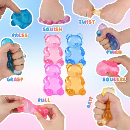 Stress Bear Squishy Balls, Bear Squishy Stress Relief Squeeze Balls, Gummy Bear Squishy for Valentines Day Gifts Birthday Gifts Party Favors (Blue + Pink)