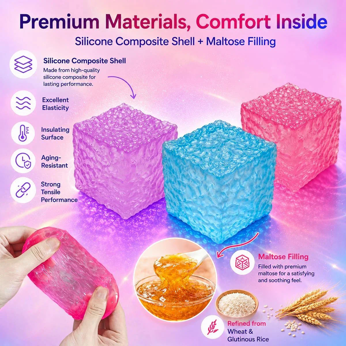 Nice Cube Squishy Toy, Sensory Fidget for Anxiety Stress Relief | Non-Sticky，Pocket Size，No Odor, Washable, Easy to Clean, Fun for Kids Teens Adults, Satisfying to Squeeze ,Tear-Resistant