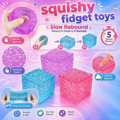 Nice Cube Squishy Toy, Sensory Fidget for Anxiety Stress Relief | Non-Sticky，Pocket Size，No Odor, Washable, Easy to Clean, Fun for Kids Teens Adults, Satisfying to Squeeze ,Tear-Resistant