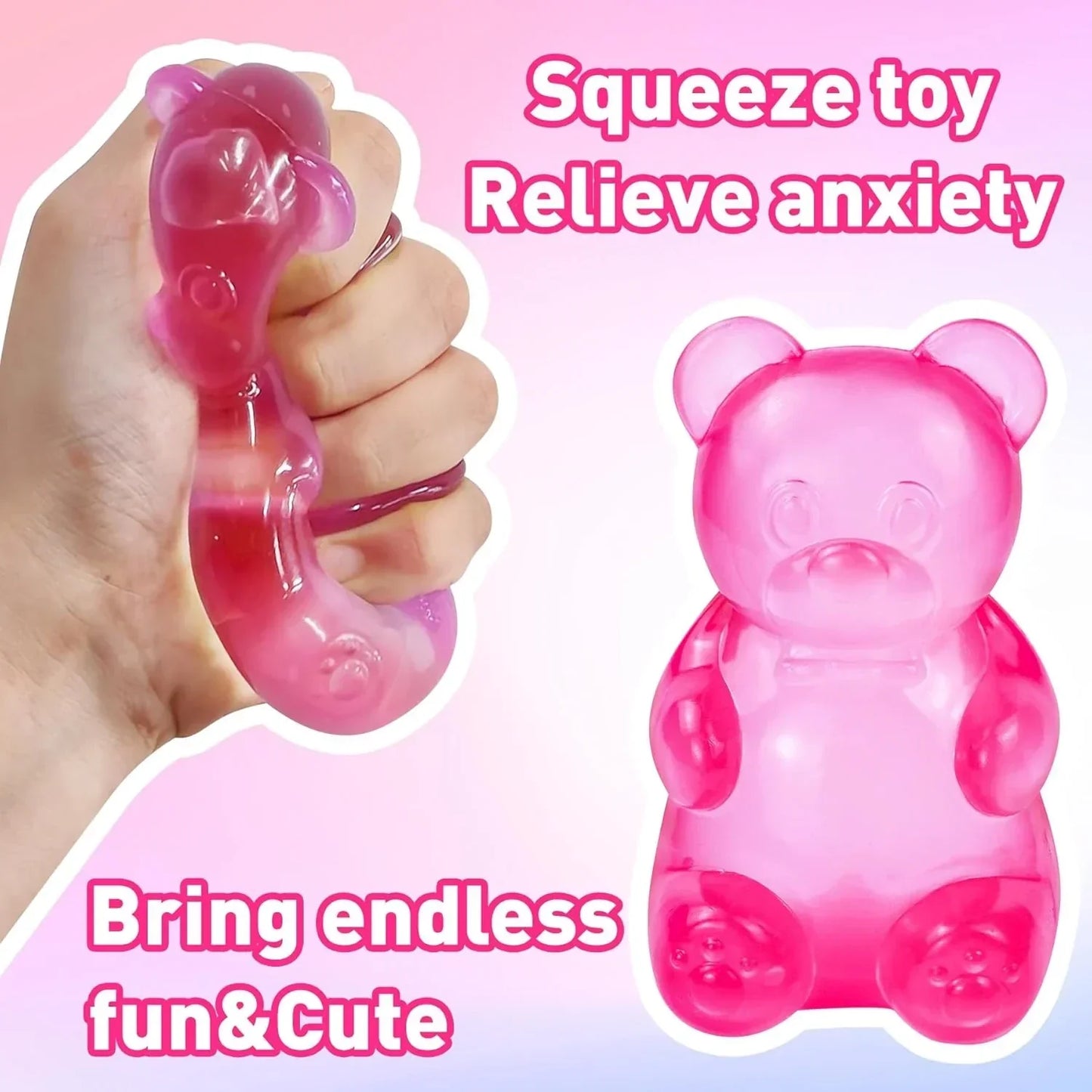 Gummy Bear Squishy, Stress Bear Taba Squishy, Taba Squishy Toys for Kids, Stress Balls Valentines Day Gifts Birthday Gifts Party Favors-Rosy