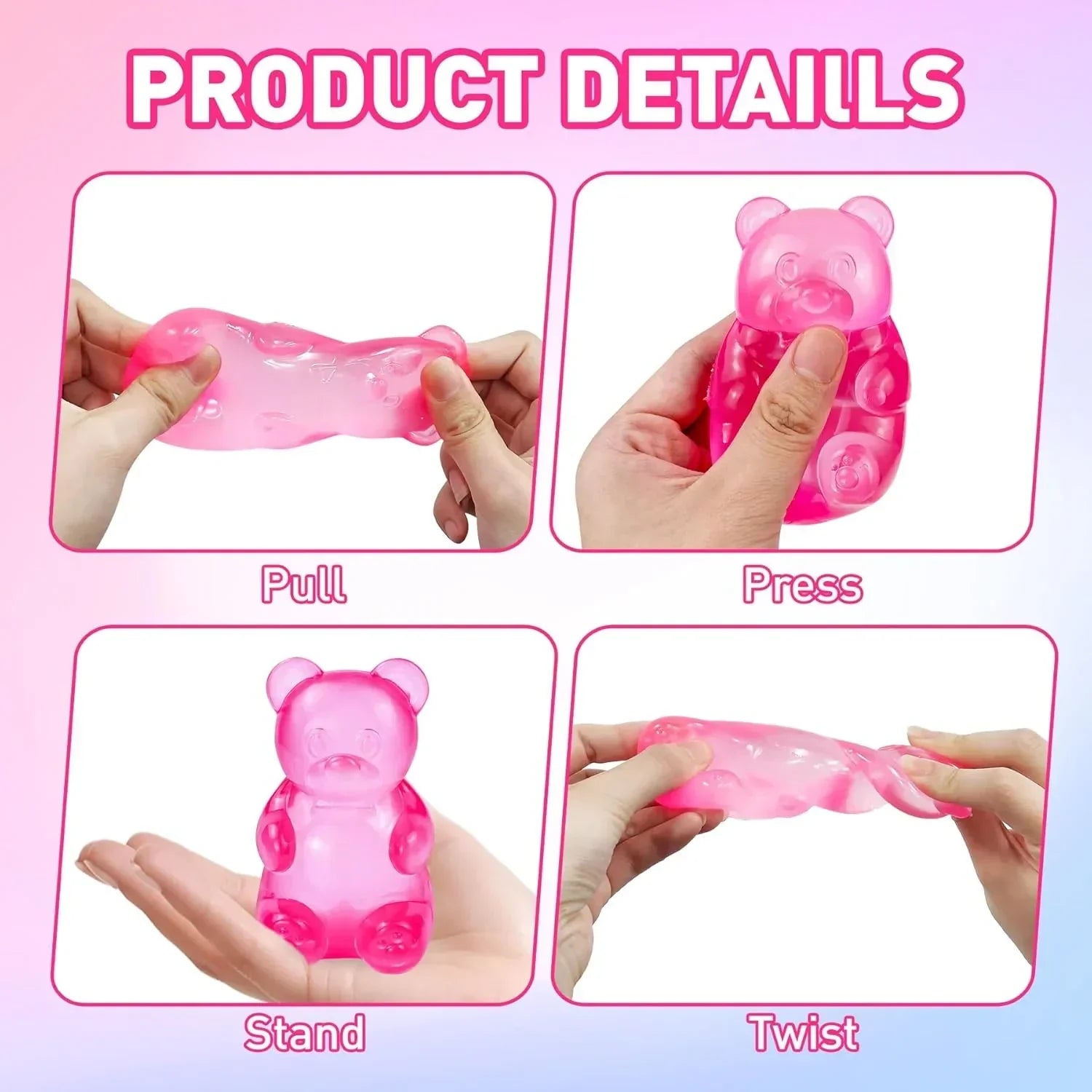 Gummy Bear Squishy, Stress Bear Taba Squishy, Taba Squishy Toys for Kids, Stress Balls Valentines Day Gifts Birthday Gifts Party Favors-Rosy