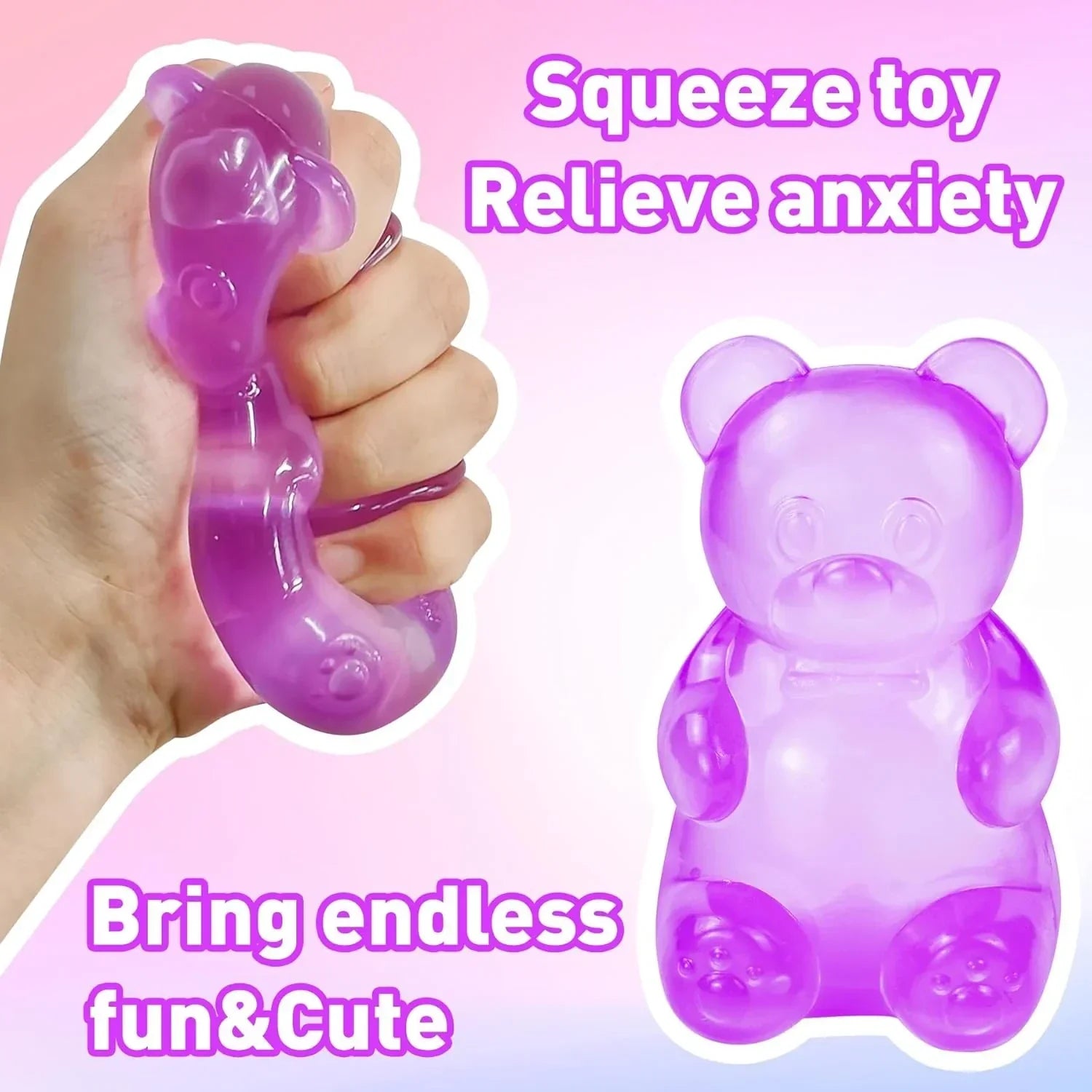 Gummy Bear Squishy, Stress Bear Taba Squishy, Taba Squishy Toys for Kids, Stress Balls Valentines Day Gifts Birthday Gifts Party Favors-Purple