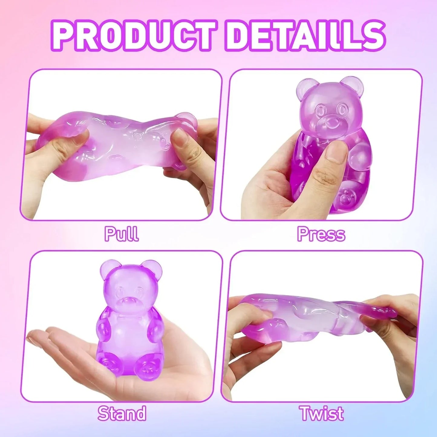 Gummy Bear Squishy, Stress Bear Taba Squishy, Taba Squishy Toys for Kids, Stress Balls Valentines Day Gifts Birthday Gifts Party Favors-Purple
