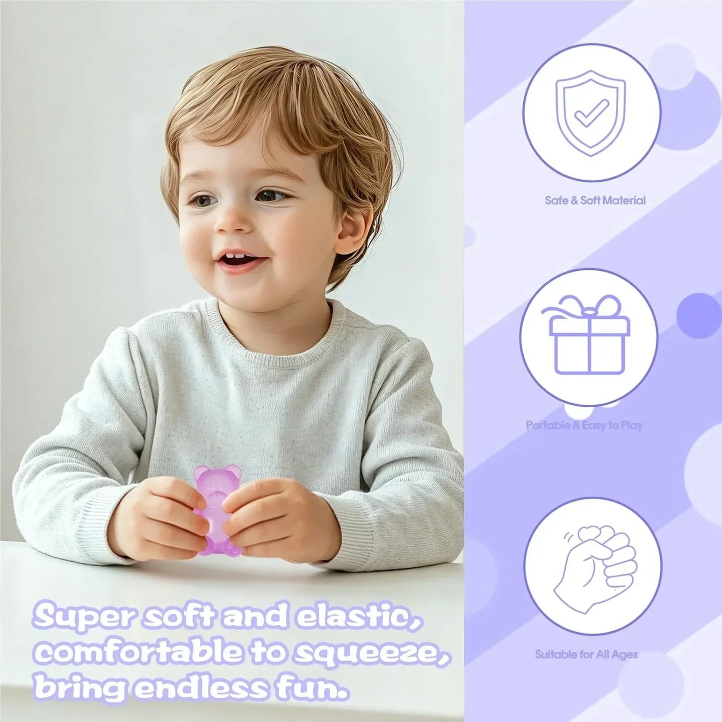 Gummy Bear Squishy Toy for Kids Ages 3+, Slow Rising Soft Foam Bear Squeeze Toy for Boys, Girls & Adults, Cute Sensory Bear Toy, Birthday & Valentine’s Day Gift(Purple)
