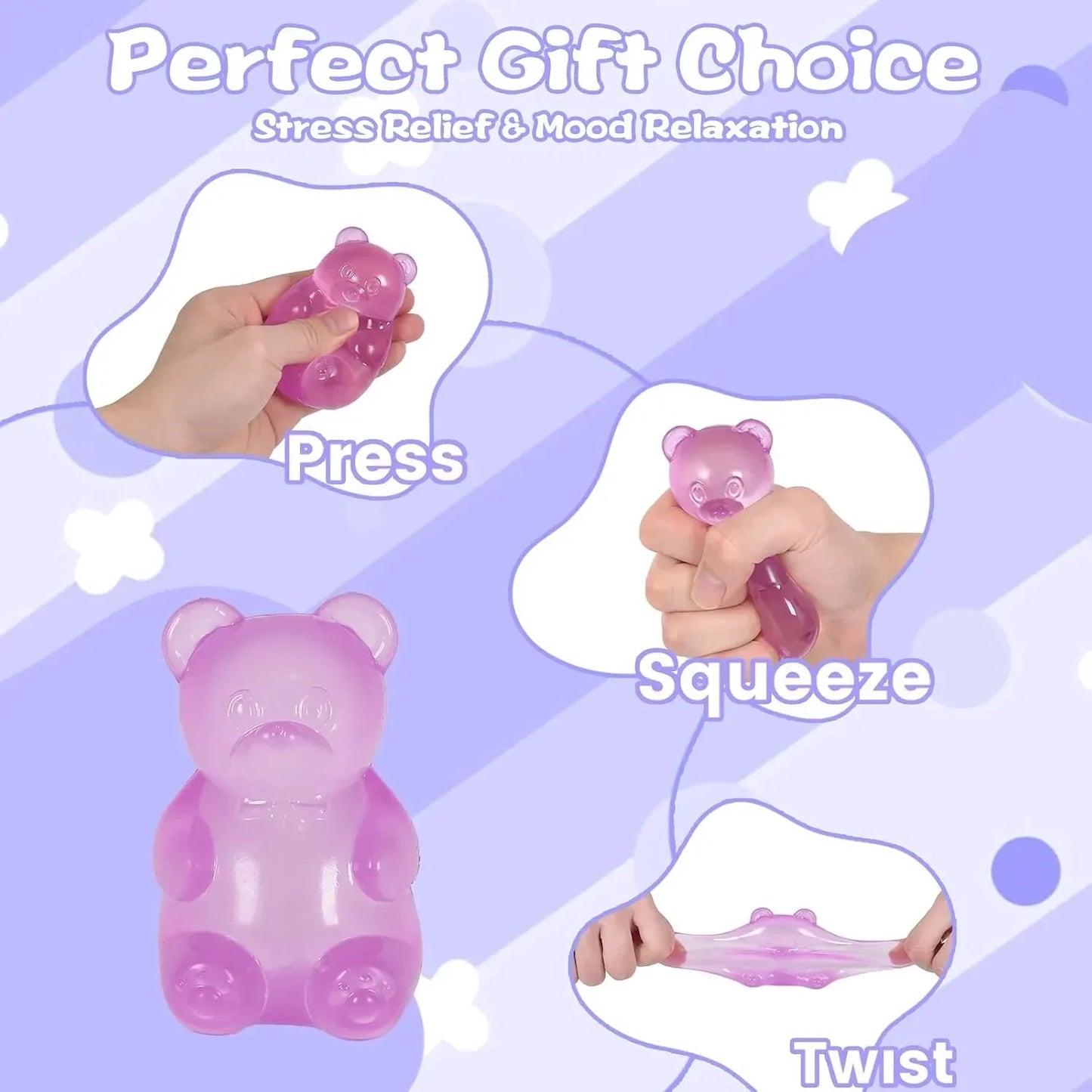 Gummy Bear Squishy Toy for Kids Ages 3+, Slow Rising Soft Foam Bear Squeeze Toy for Boys, Girls & Adults, Cute Sensory Bear Toy, Birthday & Valentine’s Day Gift(Purple)
