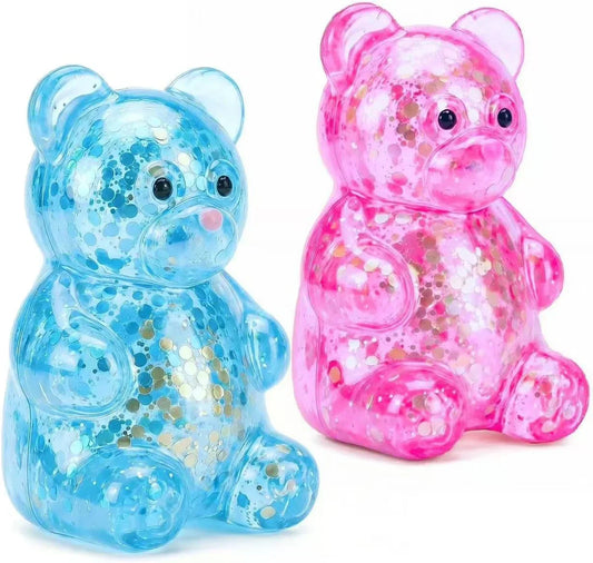2 Pack Bear Squishy Sugar Fidget Stress Balls, Glitter Colorful Bear Sensory Stress Balls for Anxiety Relief, Animals Squishy Squeeze Balls Fidget Toys for Boys and Girls