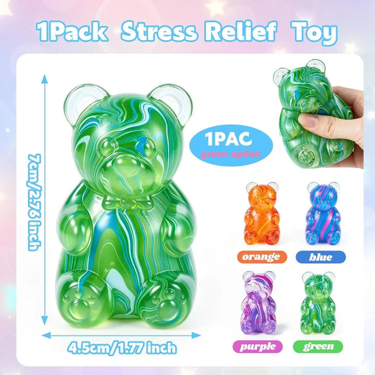 1Pc Gummy Bear Squishyies Fidget,Color Maltose Filled Squeeze Toys Slow Rising Squishy Stress Balls Adults Kids Party Favors,Classroom Prizes(Green)
