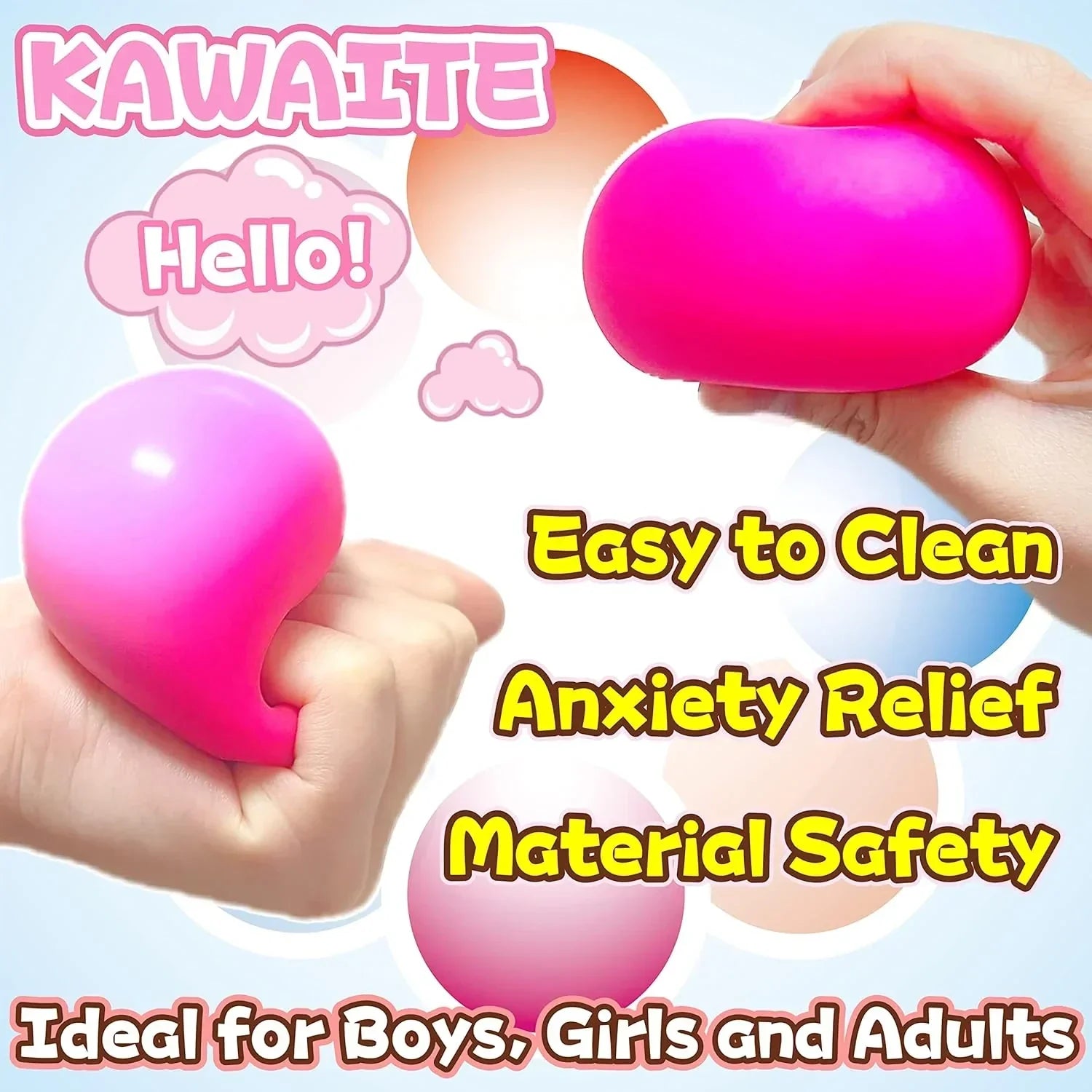 Squishy Dough Stress Ball for Kids (1 Pack) Squish Fidget Toys for Adults, Stretchy and Squeeze, Squishy Pink Stress Relief Balls, Ideal for Teens Anxiety, Autism, ADHD, Special Needs