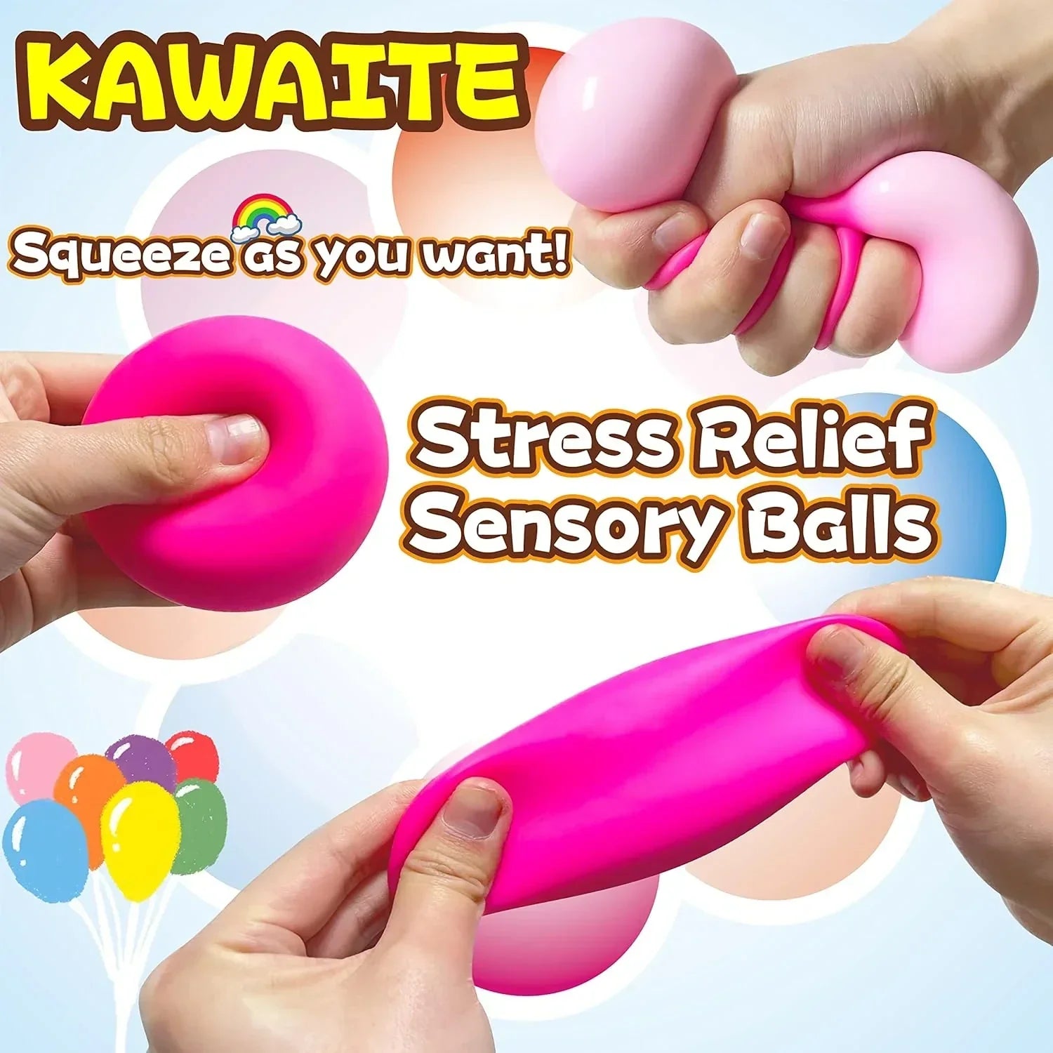 Squishy Dough Stress Ball for Kids (1 Pack) Squish Fidget Toys for Adults, Stretchy and Squeeze, Squishy Pink Stress Relief Balls, Ideal for Teens Anxiety, Autism, ADHD, Special Needs