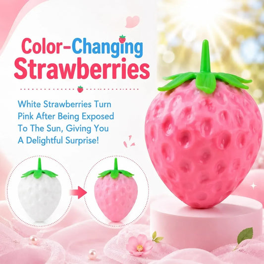 2pcs Squeezable Strawberry Toy,Color Changing Strawberry Squishy Toy, Sunlight Activated Pink Transformation Stress Ball,Squeezable Fruit Ball Realistic Strawberry Model Squishy（Pink）