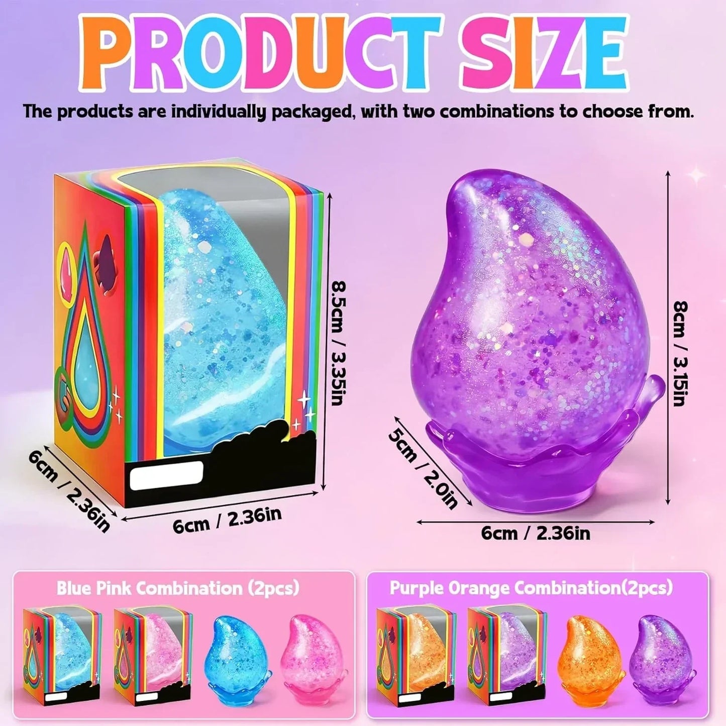 2 Pcs Stress Balls, Water Drop Squishies Squeeze Toys, Stress Relief Fidget Sensory Toy for Kids with Autism, Nice Stress Cube-Drop Gifts for Anxiety Relief Office Easter Birthday (Blue&Pink)