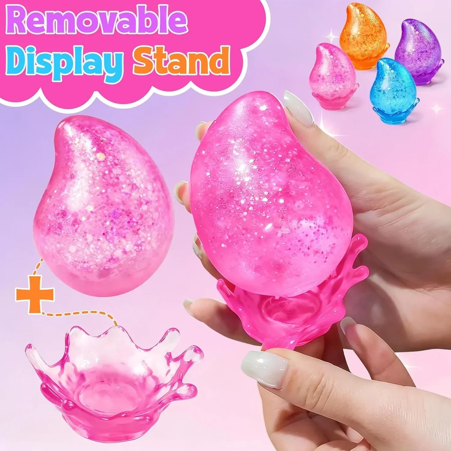 2 Pcs Stress Balls, Water Drop Squishies Squeeze Toys, Stress Relief Fidget Sensory Toy for Kids with Autism, Nice Stress Cube-Drop Gifts for Anxiety Relief Office Easter Birthday (Blue&Pink)