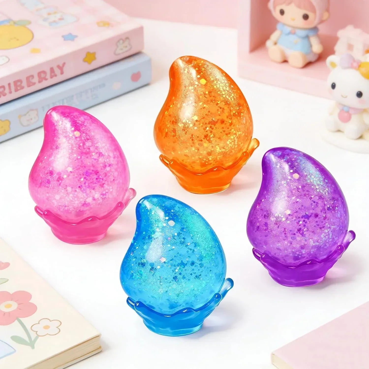 2 Pcs Stress Balls, Water Drop Squishies Squeeze Toys, Stress Relief Fidget Sensory Toy for Kids with Autism, Nice Stress Cube-Drop Gifts for Anxiety Relief Office Easter Birthday (Blue&Pink)