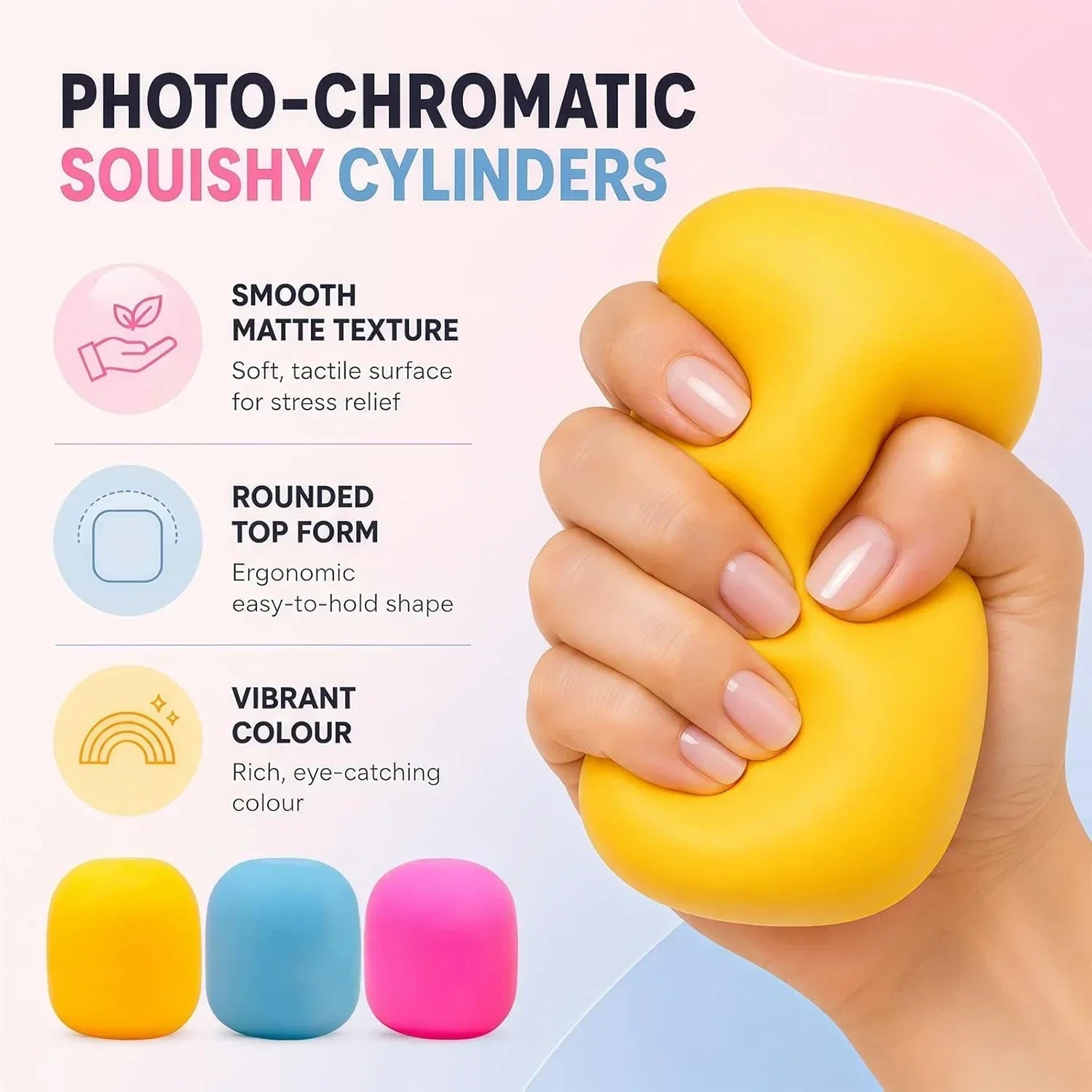 Squeeze Color Changing Squishy Soft Square Malt Sugar Filled Slow Stress Balls, Color Changing Squishy Sensory Toy, Anxiety Relief Shape Fidgets for Pull Stretch Squishy Toy (Pink)
