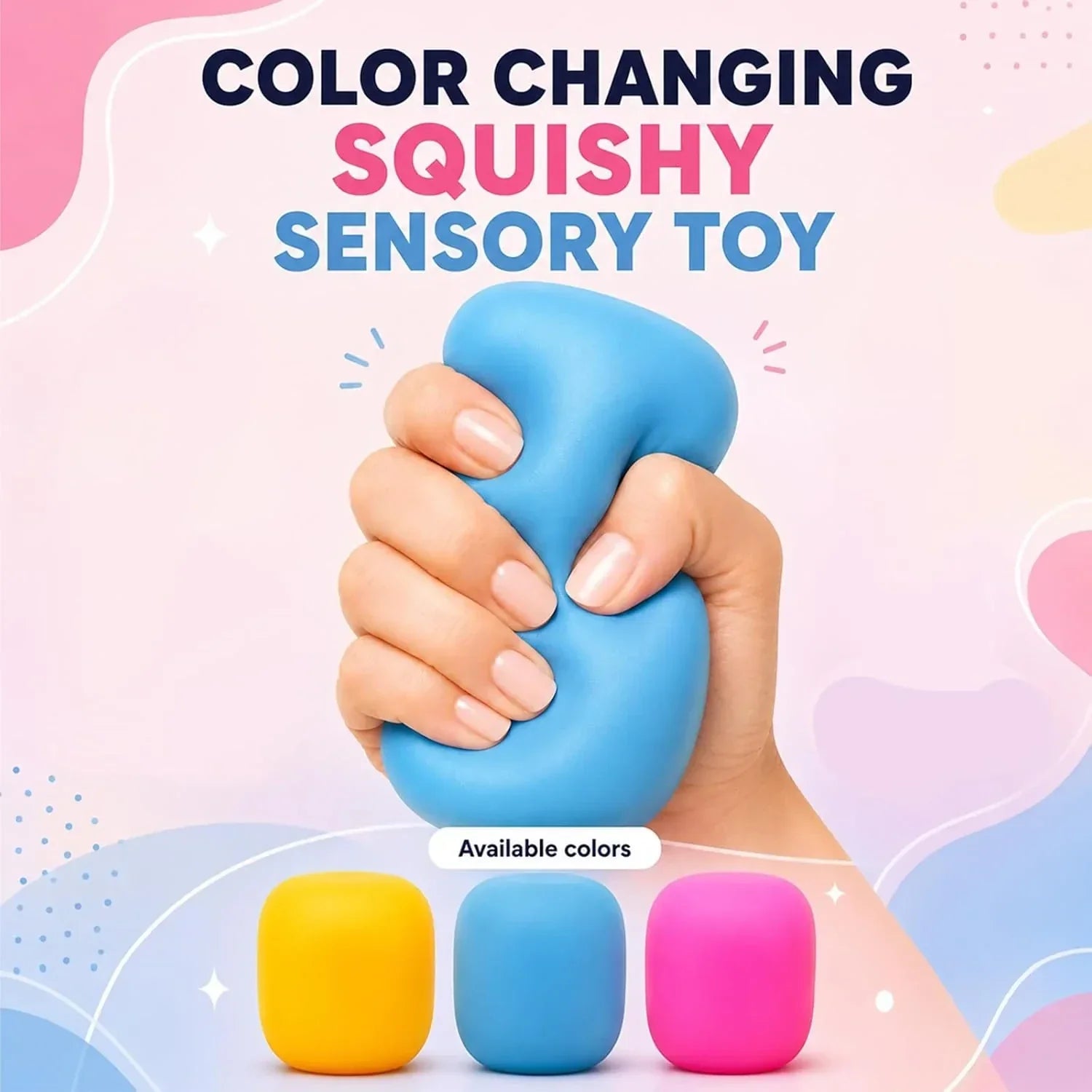 Squeeze Color Changing Squishy Soft Square Malt Sugar Filled Slow Stress Balls, Color Changing Squishy Sensory Toy, Anxiety Relief Shape Fidgets for Pull Stretch Squishy Toy (Pink)