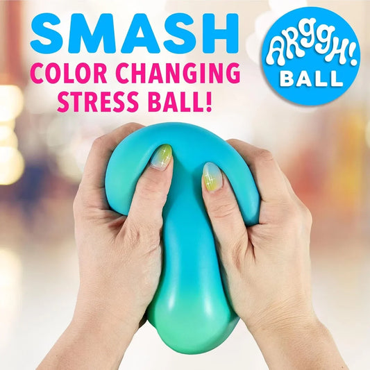 Power Your Fun Arggh Large Stress Ball for Adults and Kids - 3.75 Inch Tension Relief Ball Fidget Toy, Color-Changing Stress Relief Hand Squeeze Sensory Balls Big Squishy Toys for Kids (Blue/Green)