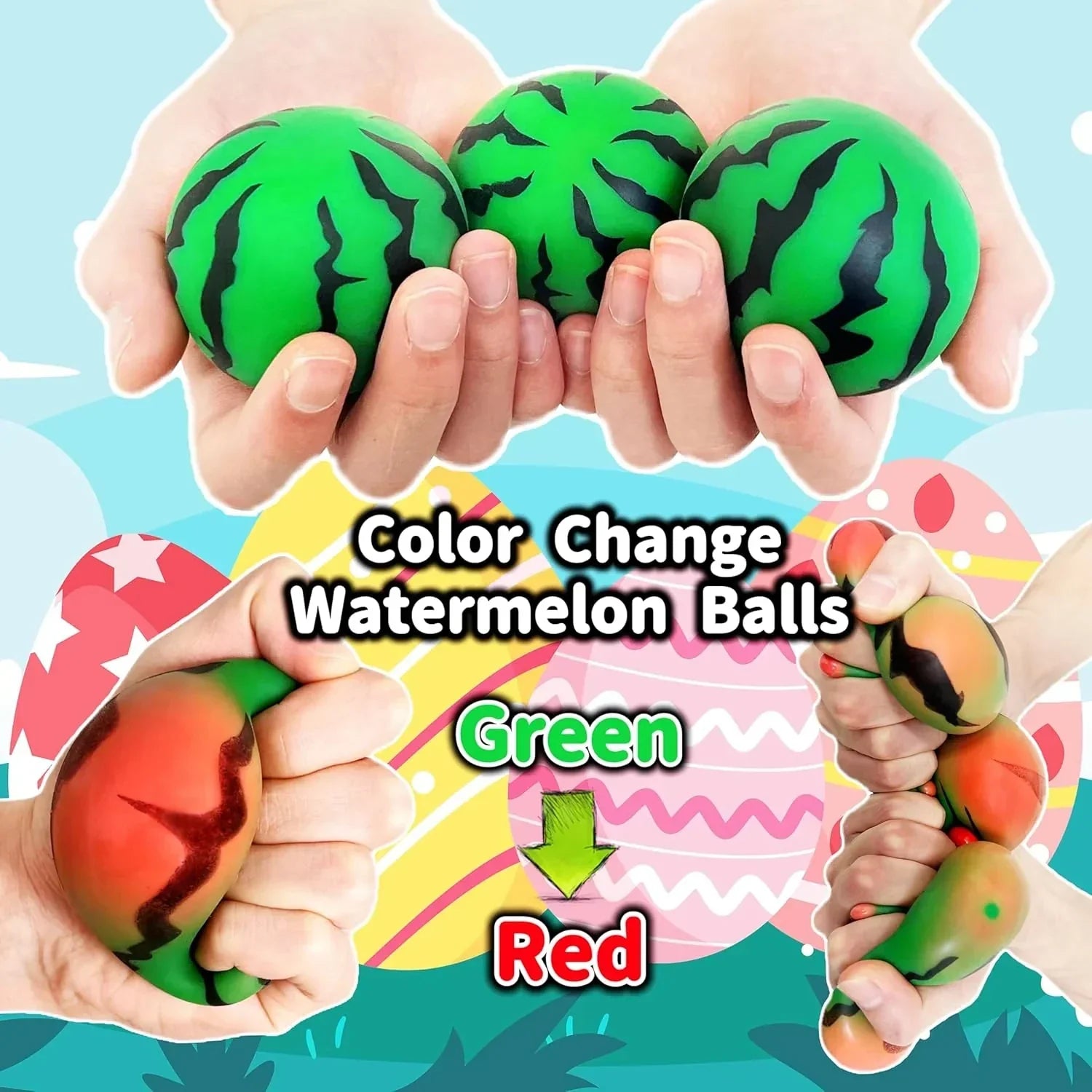 JIAHO Squishy Watermelon Stress Balls for Kids and Adults, Fruit Dough Balls, Fidget Toys, Anxiety Relief Stretch Balls, Squishy Toys for Kids Prizes, Party Favors | Change Color Squeeze Ball