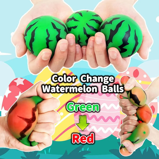 JIAHO Squishy Watermelon Stress Balls for Kids and Adults, Fruit Dough Balls, Fidget Toys, Anxiety Relief Stretch Balls, Squishy Toys for Kids Prizes, Party Favors | Change Color Squeeze Ball