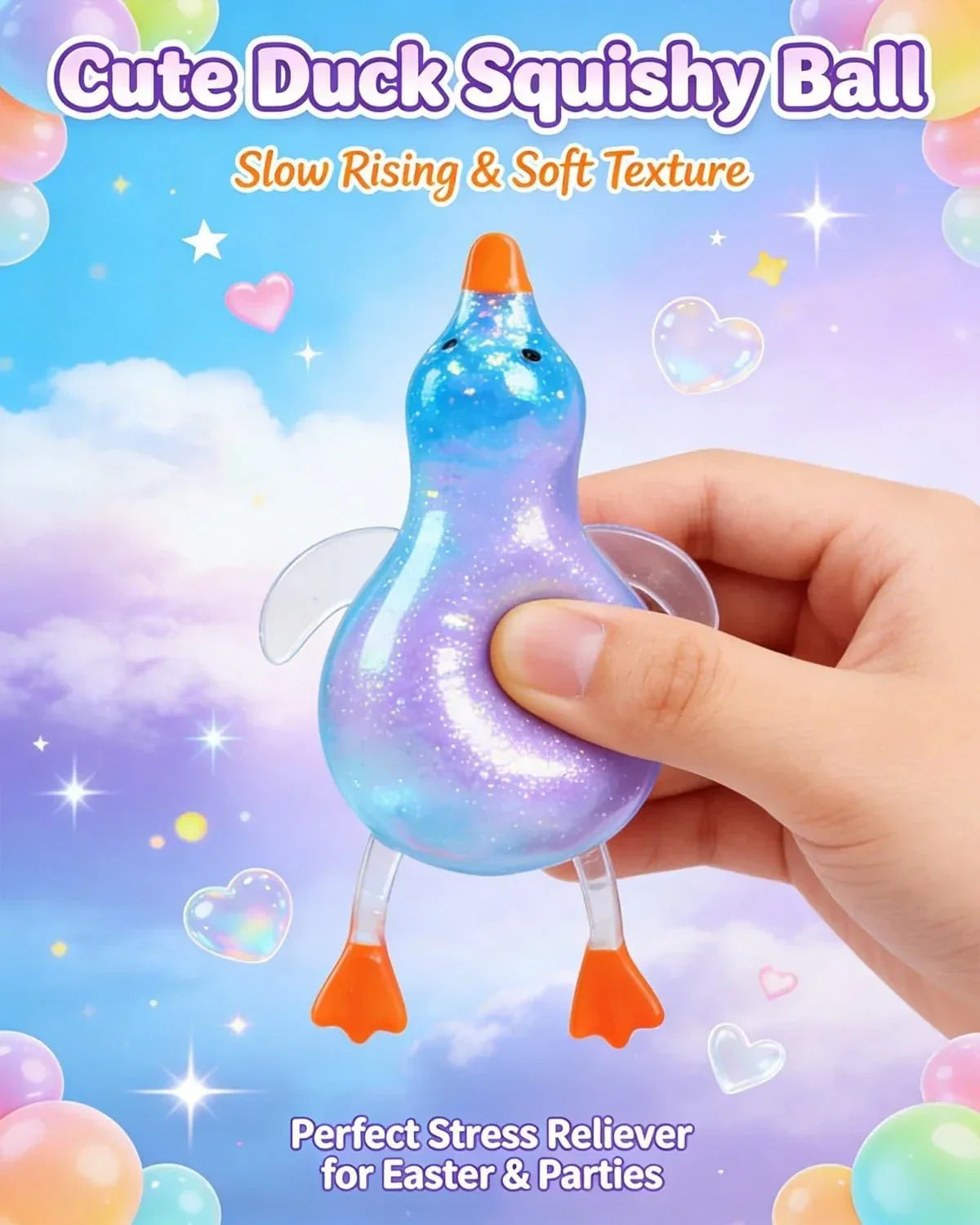 Cute Duck Sugar Squishy Stress Ball, Ultra Soft Slow Rise Sensory Fidget Toy, Stretchy Anxiety Relief Squeeze Ball for Adults, Moldable Decompression Dough Stress Balls, Easter Gift(Yellow)