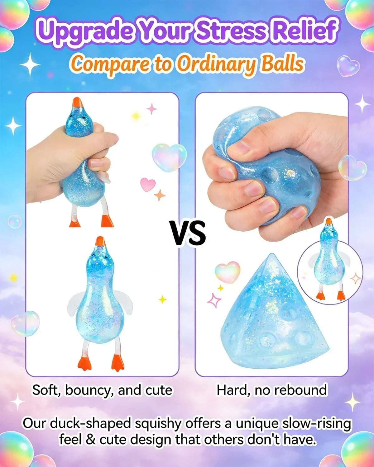 Cute Duck Sugar Squishy Stress Ball, Ultra Soft Slow Rise Sensory Fidget Toy, Stretchy Anxiety Relief Squeeze Ball for Adults, Moldable Decompression Dough Stress Balls, Easter Gift(Yellow)