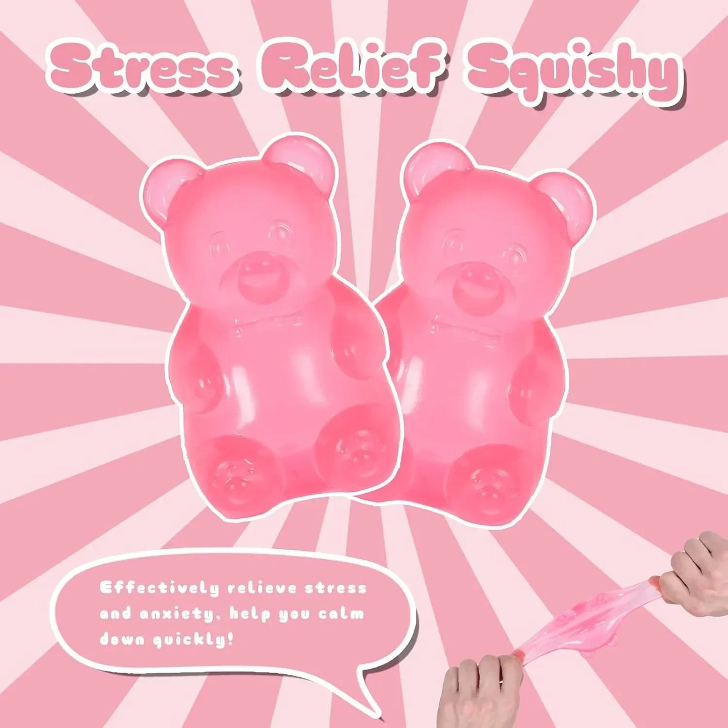 Bear Squishy Toy for Kids Ages 3+ & Adults, Slow Rising Gummy Bear Squeeze Toy, Soft High-Density Foam Sensory Bear for Desk, Classroom, Home & Office(Pink)
