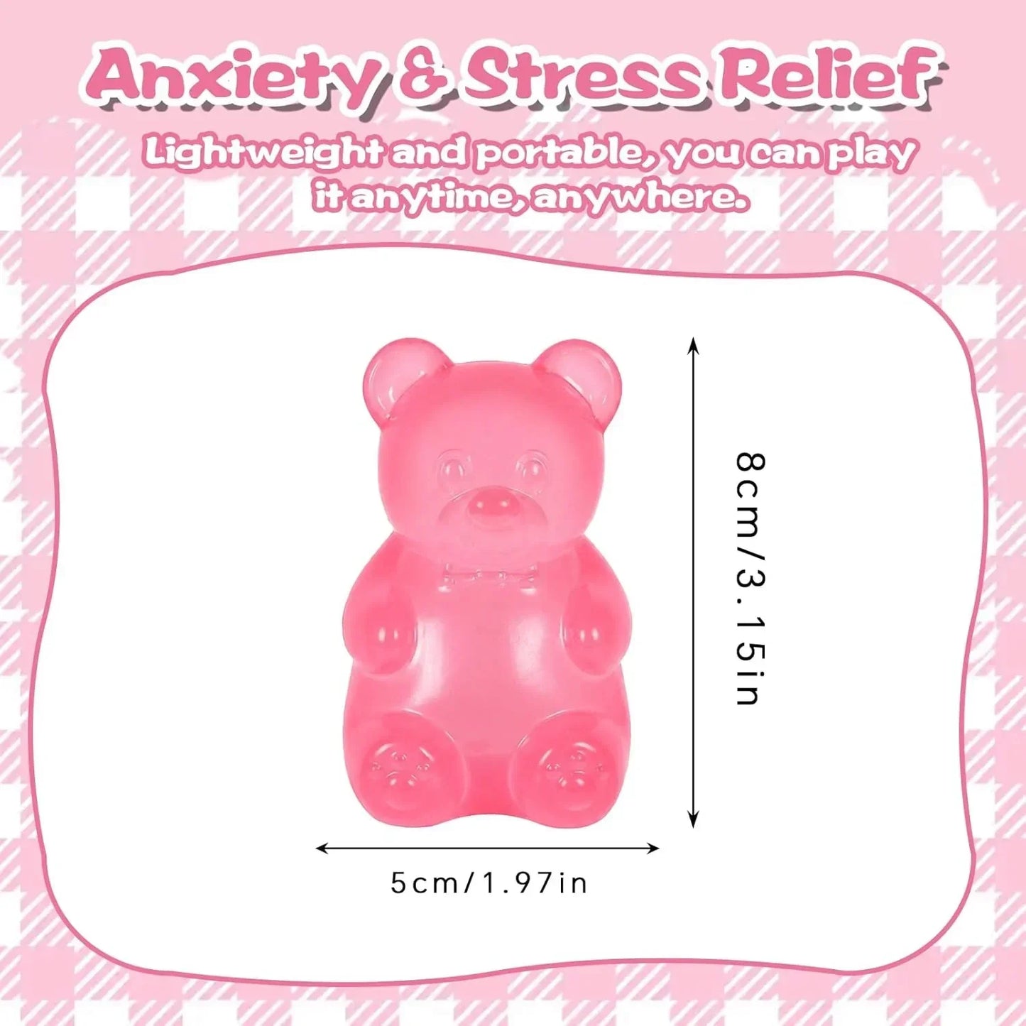 Bear Squishy Toy for Kids Ages 3+ & Adults, Slow Rising Gummy Bear Squeeze Toy, Soft High-Density Foam Sensory Bear for Desk, Classroom, Home & Office(Pink)