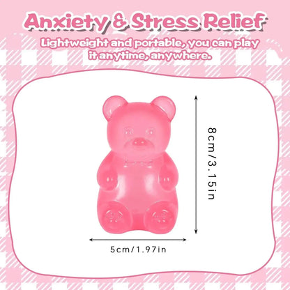 Bear Squishy Toy for Kids Ages 3+ & Adults, Slow Rising Gummy Bear Squeeze Toy, Soft High-Density Foam Sensory Bear for Desk, Classroom, Home & Office(Pink)