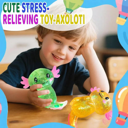 Axolotl Squishy Stress Relief Toy Glitter Fidget Toys Cute Malt Sugar Axolotl Toy Fidget Toys for Kids Youth Adult, Party Favors Anxiety Relief Squishy Toys(Blue)