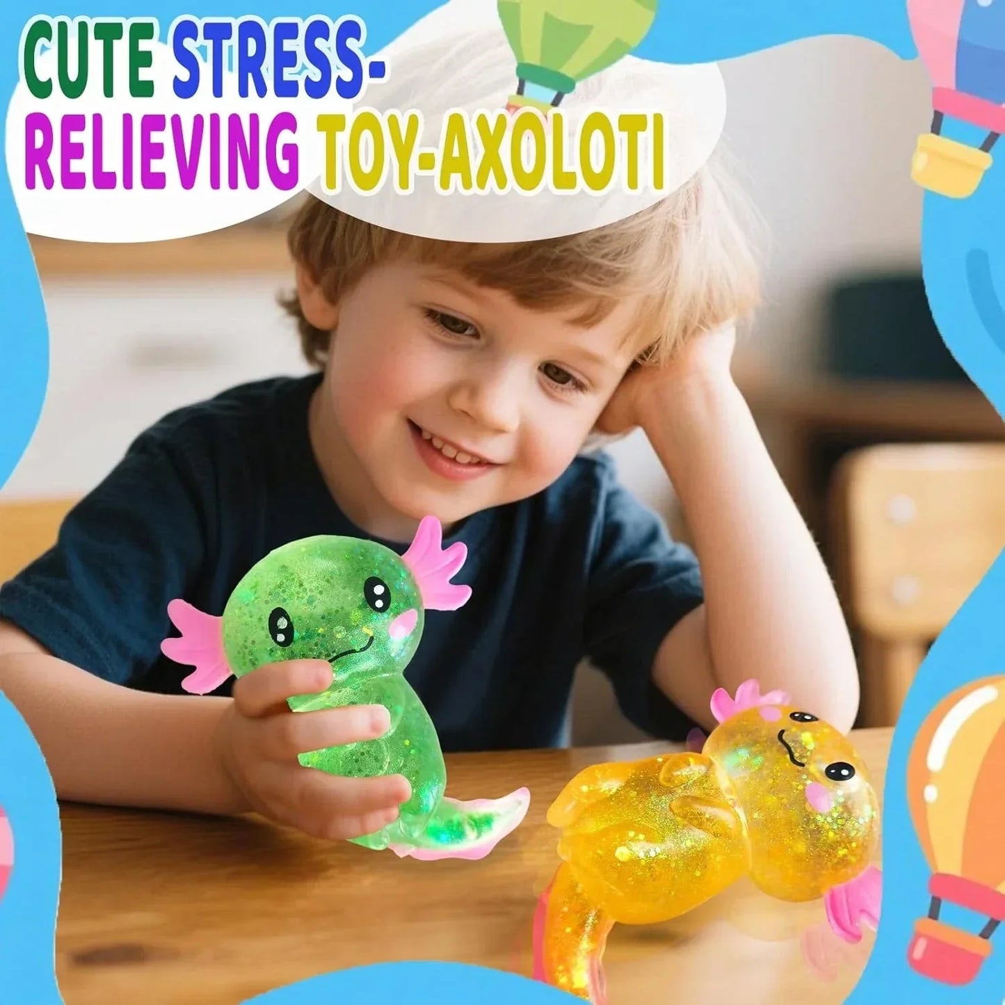 Axolotl Squishy Stress Relief Toy Glitter Fidget Toys Cute Malt Sugar Axolotl Toy Fidget Toys for Kids Youth Adult, Party Favors Anxiety Relief Squishy Toys(Blue)
