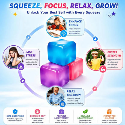 Premium Big Block Cube – Sensory Toy with a Super Solid Squish Nice Square Shape Anxiety Sensory Squishy Fidget Toy Ice Cube Slow Rise (Blue)