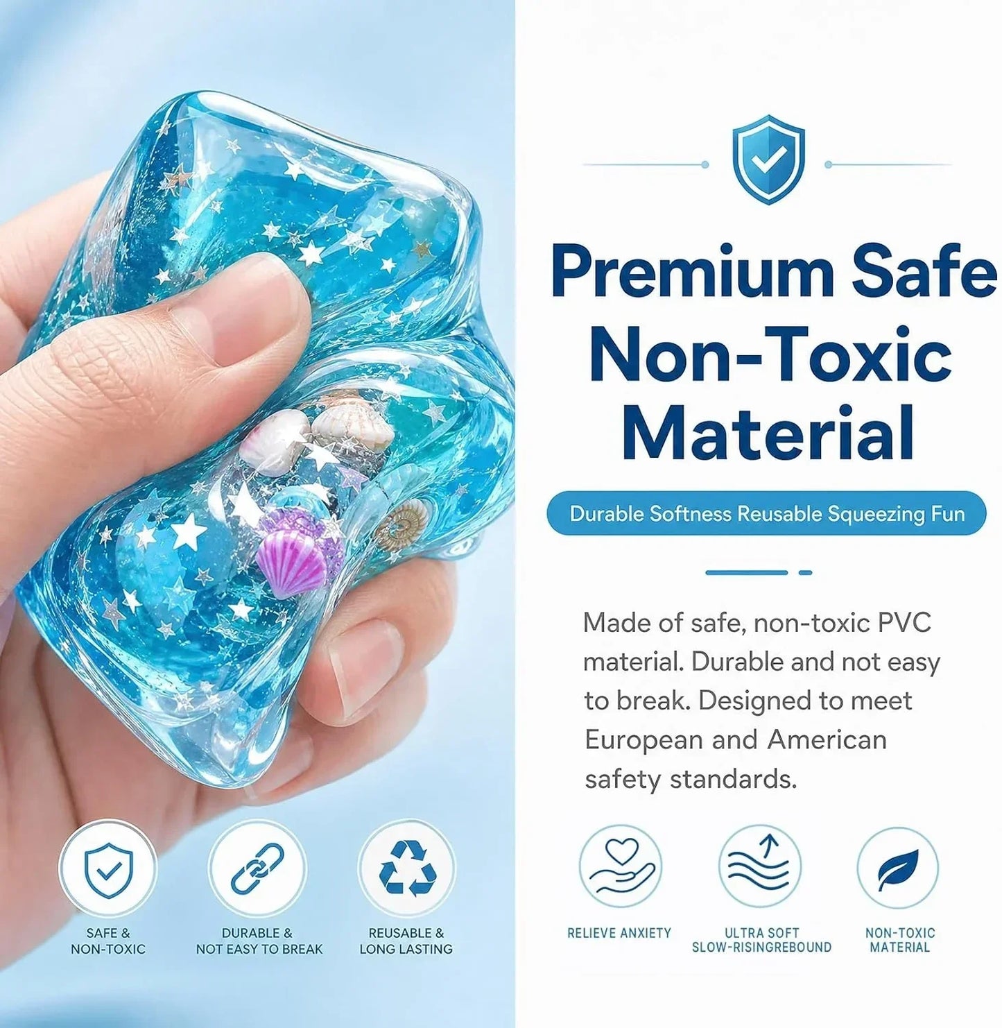 Nice Cube Squishy Fidget Toys,Large 2" Wide,Ocean-Themed Slow Rising Stress Ice Cube,Sensory Squeeze Toys for Anxiety Stress Relief