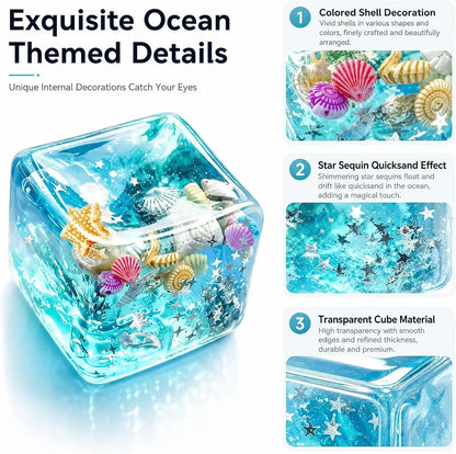 Nice Cube Squishy Fidget Toys,Large 2" Wide,Ocean-Themed Slow Rising Stress Ice Cube,Sensory Squeeze Toys for Anxiety Stress Relief
