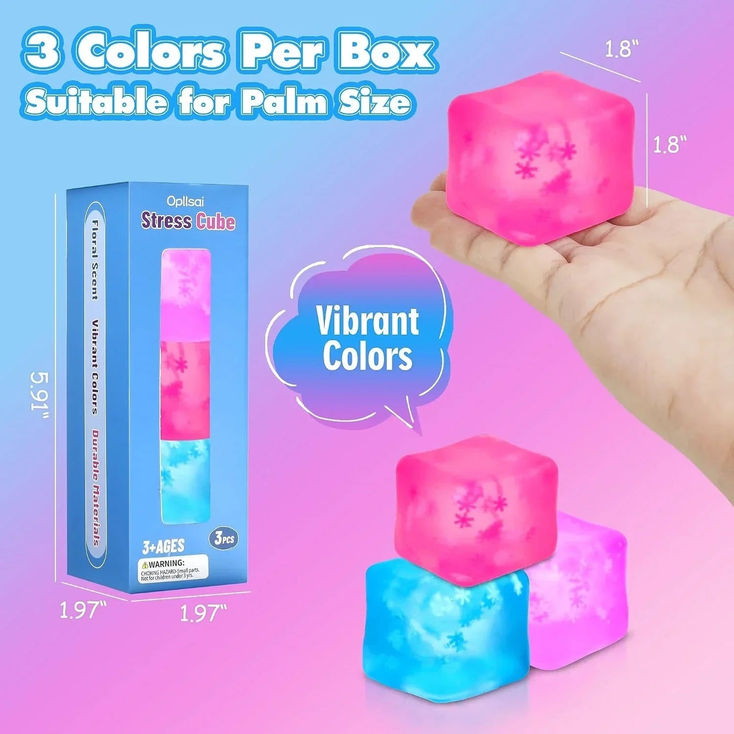 Fidget Toy Stress Cube 3 Pack,Cube Stress Ball with Snowflakes Inside,Mellow and Chill Touch,Classroom Prize Box Toys,Cube Squishies for Adults Kids Children Teens (Stress Cube 3 Pack)