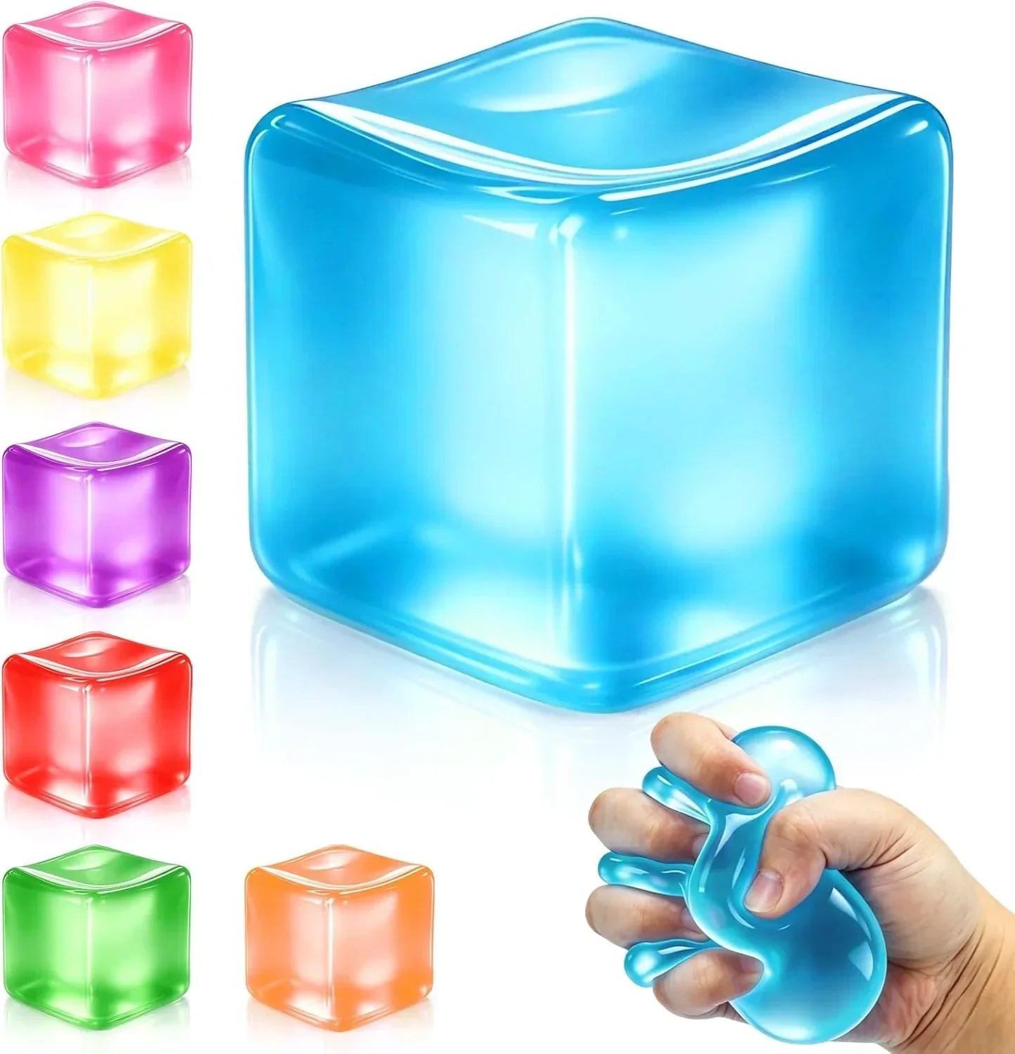 Squishy Ice Cube Stress Balls, Slow Rising Stress Relief Toy, Squeeze Ball Fidget Toys for Adults Teens Boys Girls, Sensory Toys for Kids with Autism, Party Favors Gifts (Blue)
