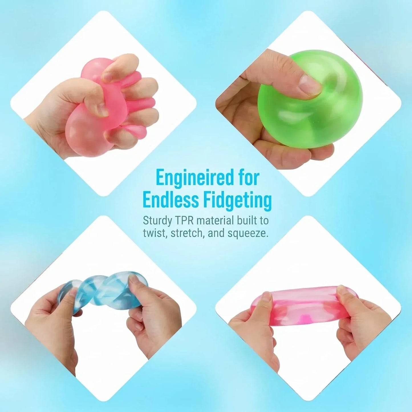 Squishy Ice Cube Stress Balls, Slow Rising Stress Relief Toy, Squeeze Ball Fidget Toys for Adults Teens Boys Girls, Sensory Toys for Kids with Autism, Party Favors Gifts (Blue)