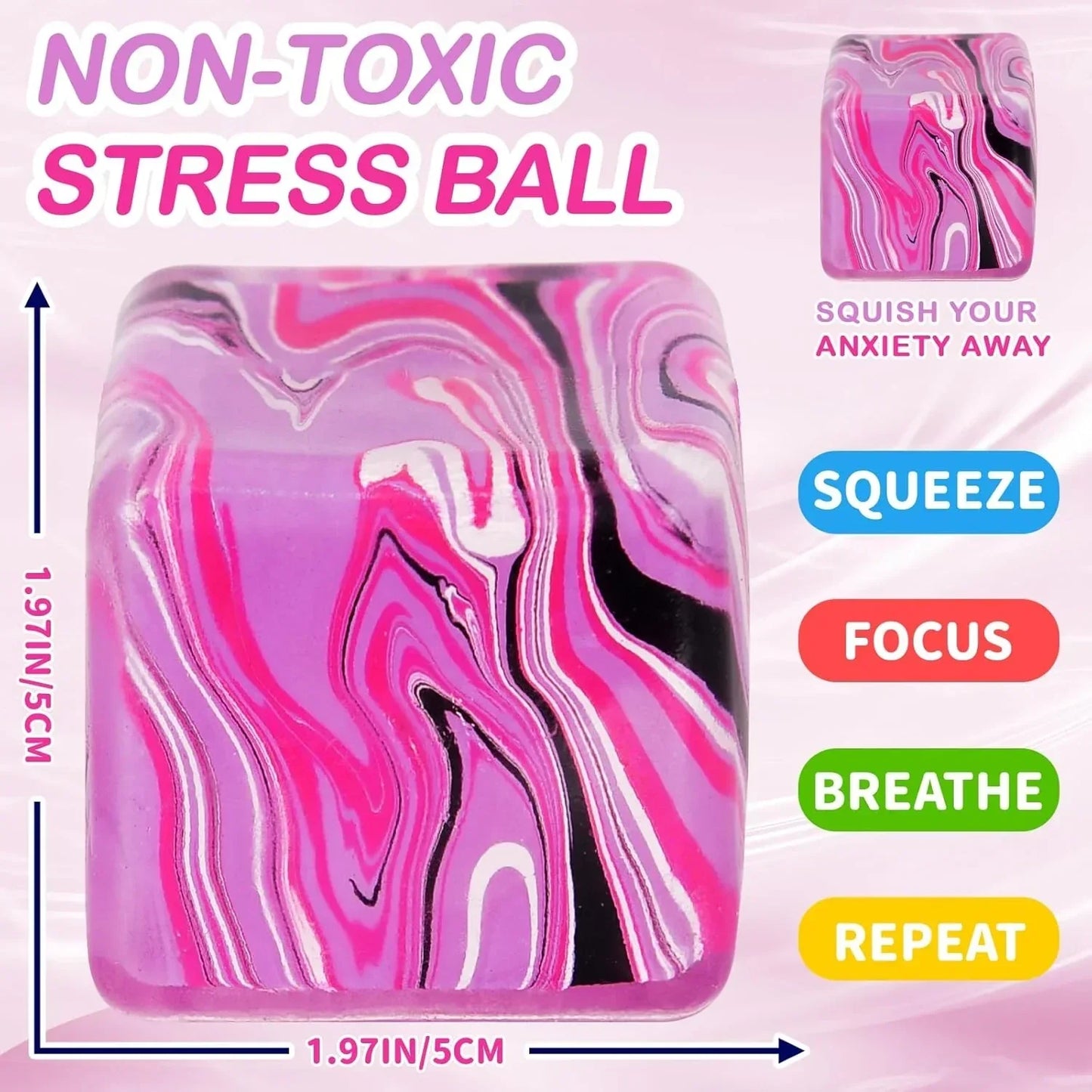 Squishy Fidget Toys Stress Cube, 1.97"*1.97" Stress Balls for Kids Adults Stress Relief, Ice Squishy Cube Sugar Balls, Sensory Toys for Kids with Autism an danxiety Disorder(Pink)