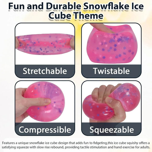 Snowflake Ice Cube Squishy Toy, Big Size 7cm Stress Relief Fidget Toys for Adults, Sensory Squishy Toys for Anxiety Relief and Focus, Soft Slow Rise Squeeze Toy for Stress (Pink)